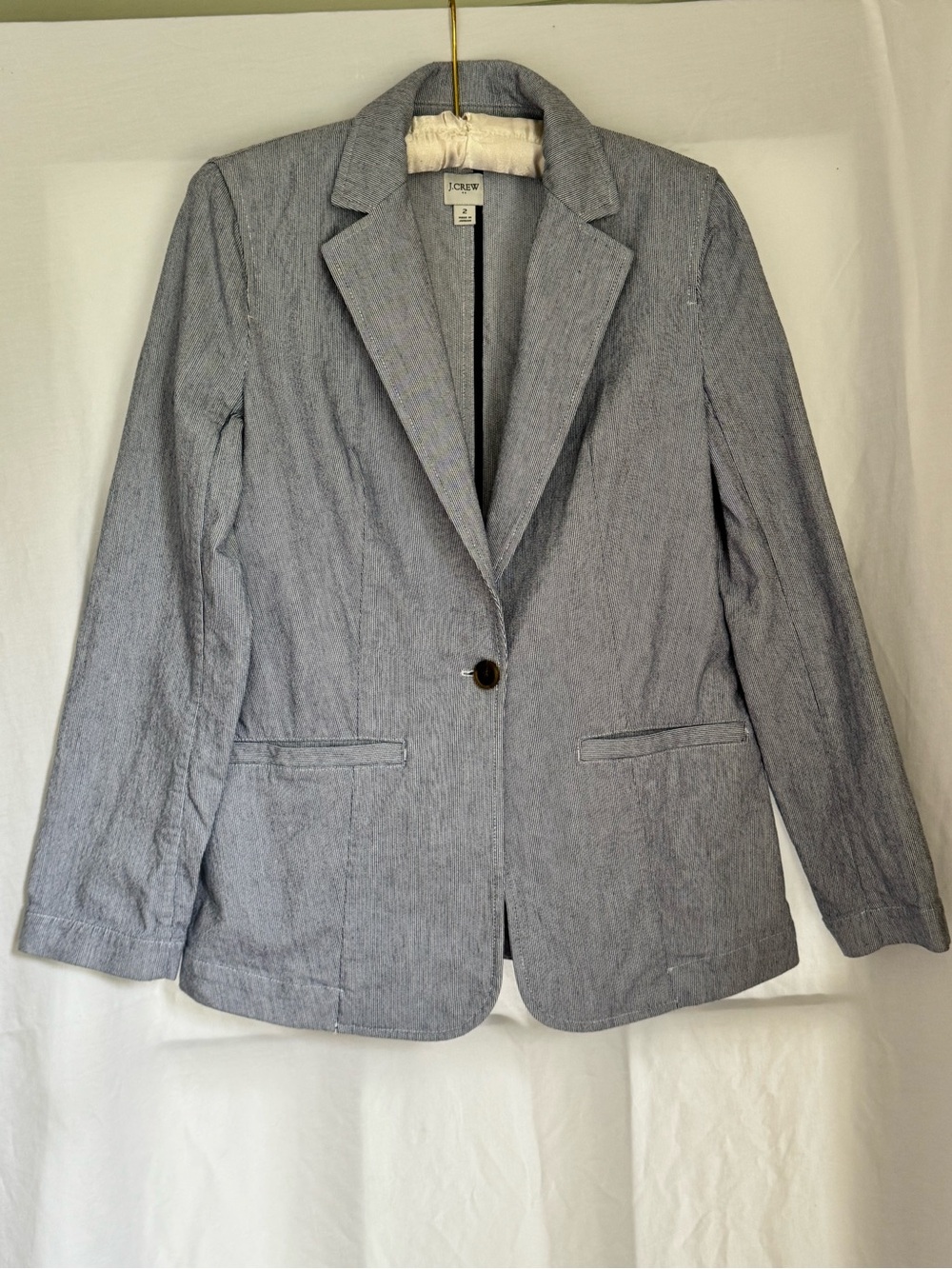 J. Crew Sz 2 Women's Blue Pinstripe Cotton Blazer